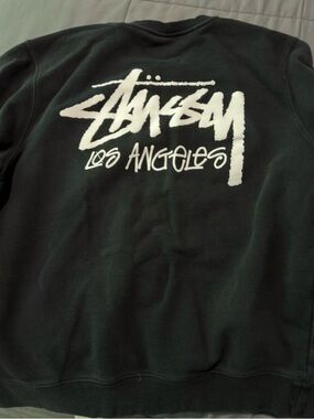 Stussy Black Crewneck Sweatshirt with White Logo Tag